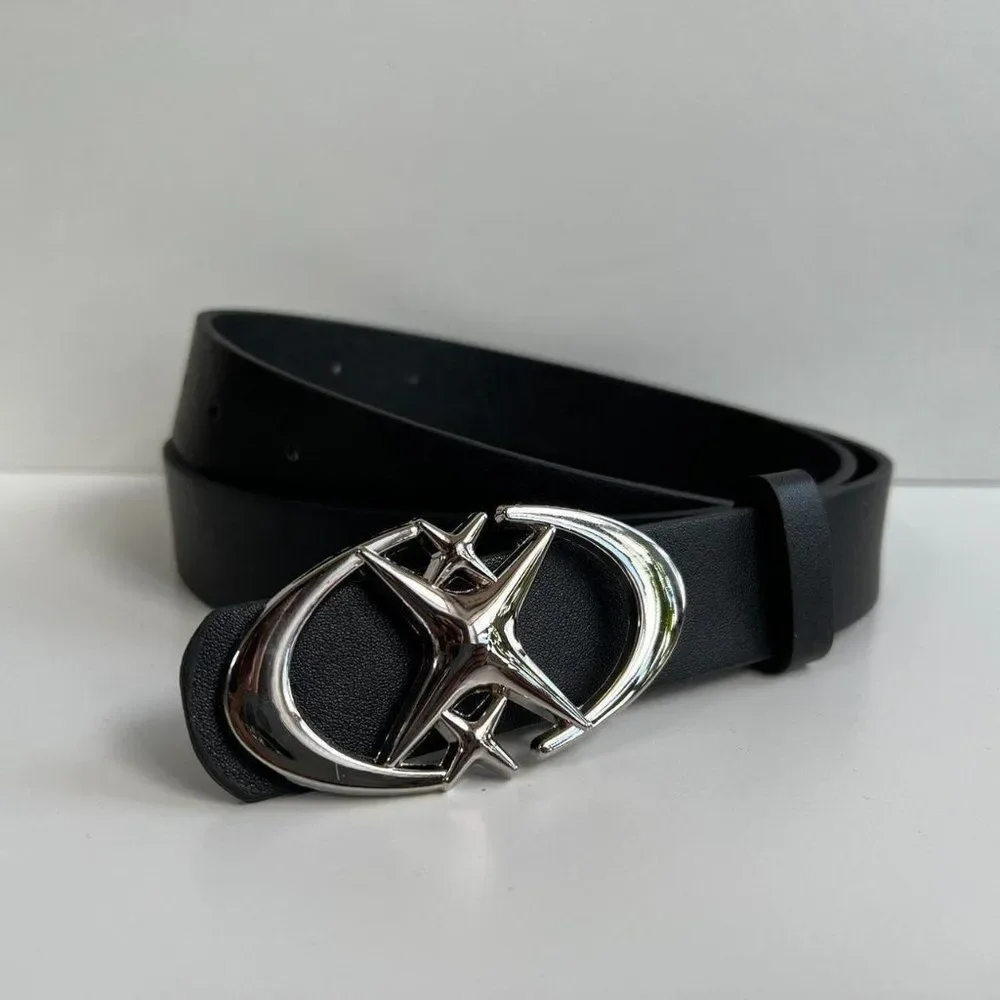 y2k 2000s chrome star futuristic star emblem black and silver grunge emo belt